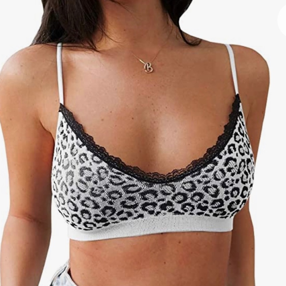 Lace trim Leopard Print Seamless Wirefree Bra size XL